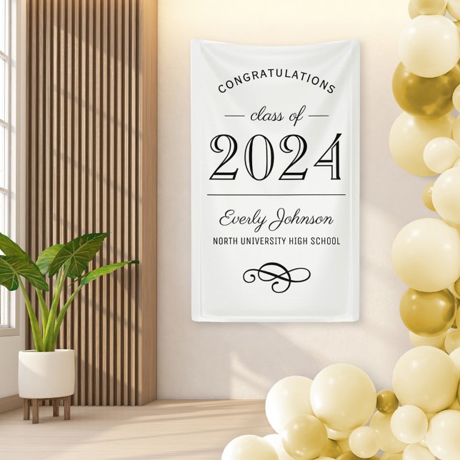 2025 Elegant Black and White Custom Graduation Banner (Creator Uploaded)