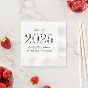 2025 Elegant Black and White Custom Graduation Napkins