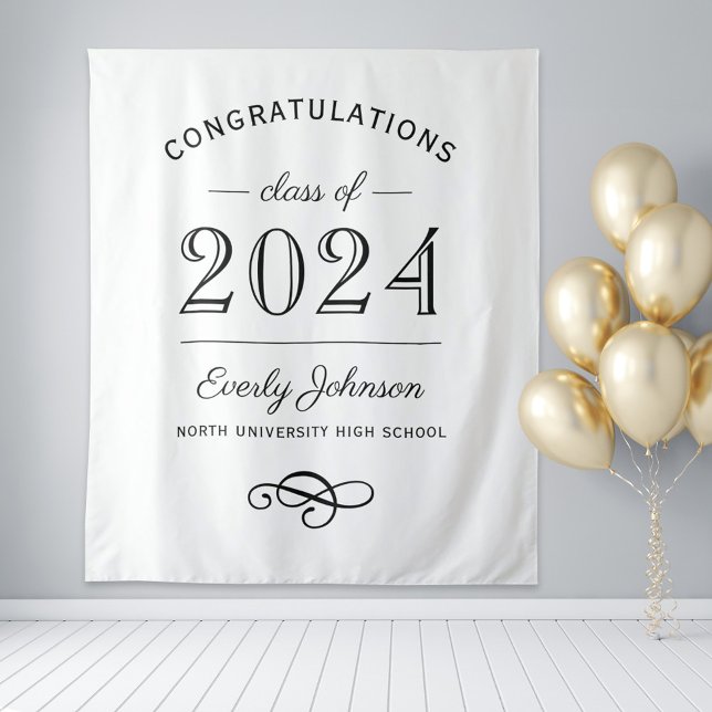 2025 Elegant Black and White Custom Graduation Tapestry (Creator Uploaded)