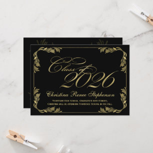 2025 Elegant Black/Gold Classy Formal Graduation Invitation