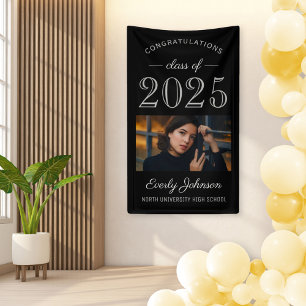2025 Elegant Black Gray Custom Graduation Banner