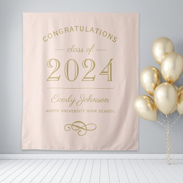 2025 Elegant Blush and Gold Custom Graduation Tapestry (Creator Uploaded)