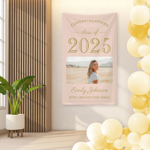 2025 Elegant Blush Gold Custom Photo Graduation Banner