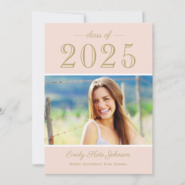 2025 Elegant Blush Gold Photo Graduation Party Invitation (Front)