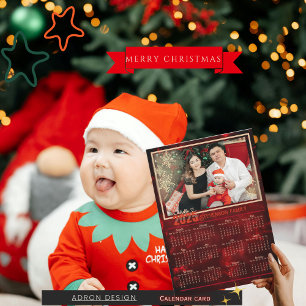 2025 Elegant Red Family Photo Calendar Holiday Card