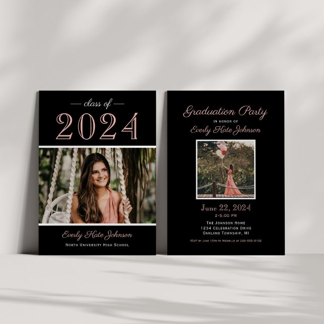 2025 Elegant Rose Gold Photo Graduation Party Invitation (Creator Uploaded)