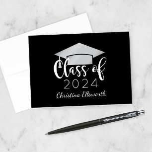 2025 Elegant Silver Black Custom Graduation Thank You Card
