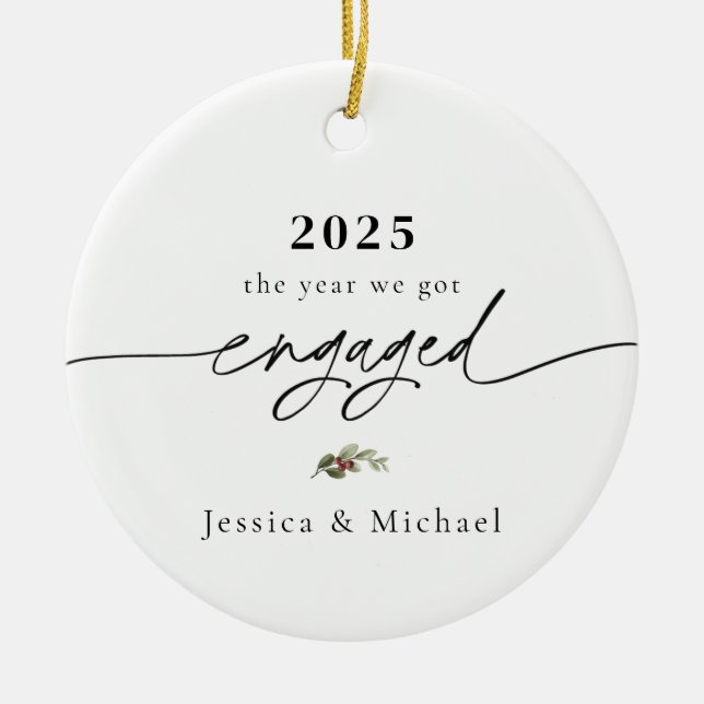 2025 Engaged Ornament | Modern Photo Keepsake (Front)