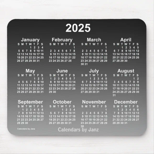 2025 Faded Black Calendar by Janz Mouse Pad | Zazzle