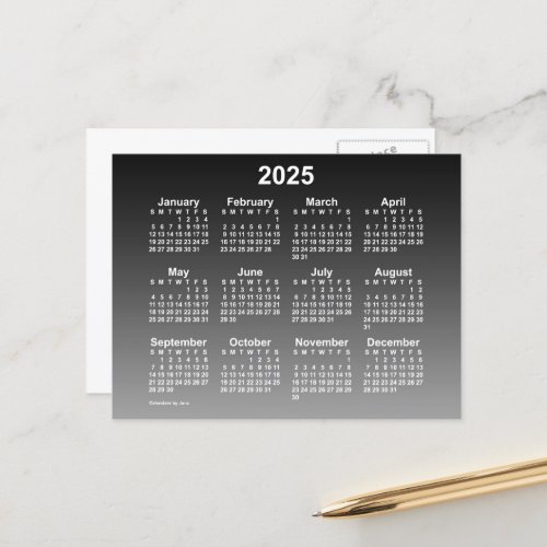 2025 Faded Black Mini Calendar by Janz Postcard