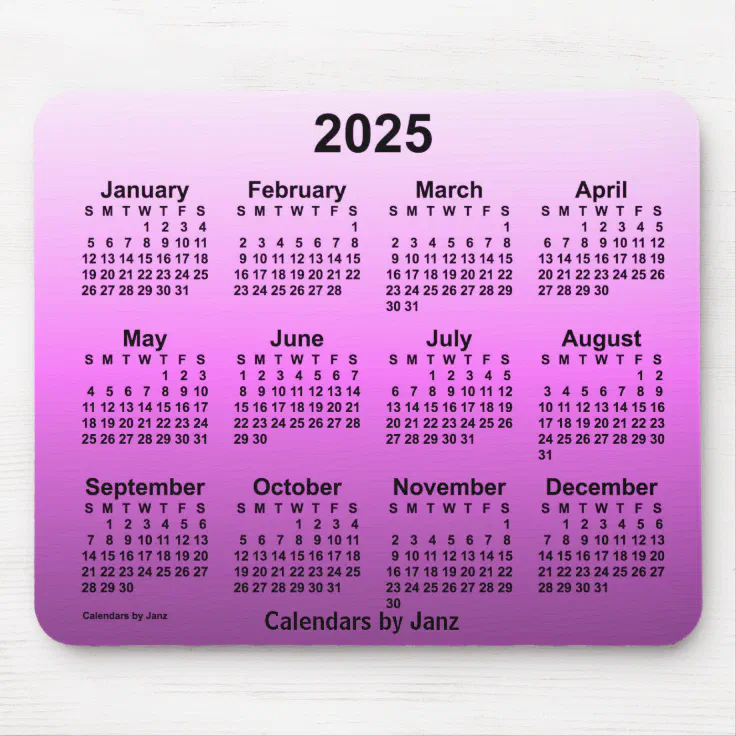 2025 Faded Hot Pink Calendar by Janz Mouse Pad Zazzle