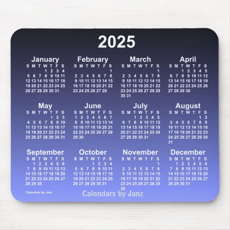 2025 Faded Indigo Neon Calendar by Janz Mouse Pad Zazzle