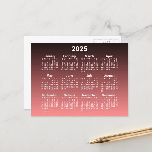 2025 Faded Red Neon Mini Calendar by Janz Postcard