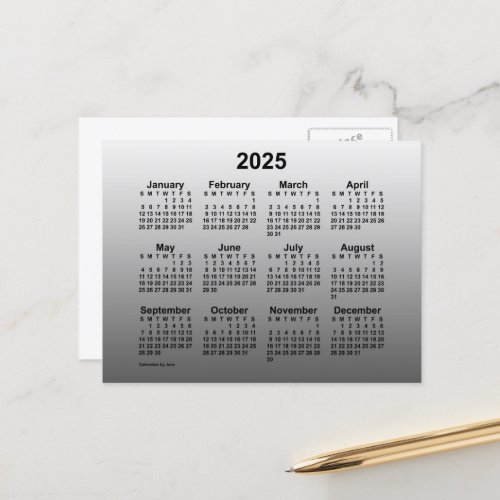 2025 Faded White Mini Calendar by Janz Postcard