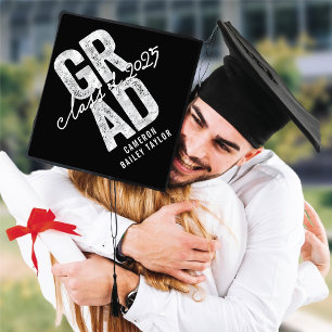 2025 Faux Silver Foil Bold GRAD Modern Typography Graduation Cap Topper