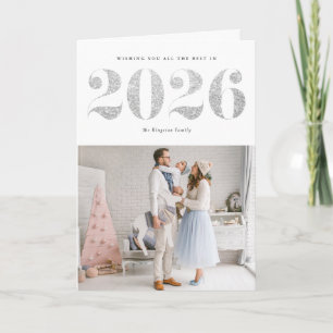 2025 Faux Silver Glitter Modern Happy New Year Holiday Card