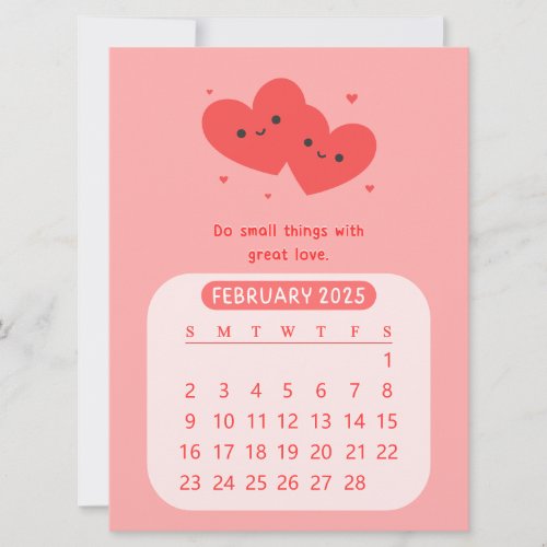 2025 February Monthly Motivational Heart Calendar  Invitation