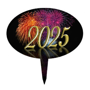 2025 Fireworks Gold Happy New Year Cake Topper