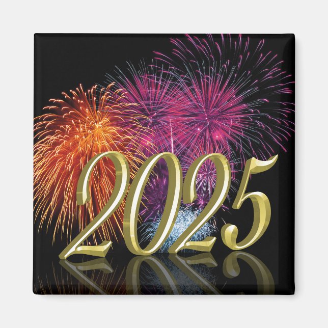 2025 Fireworks Gold Happy New Year Magnet (Front)