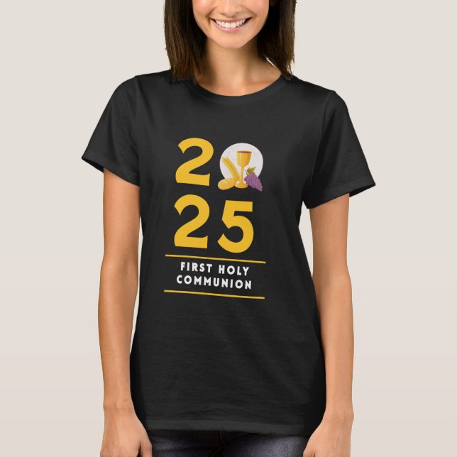 2025 First Holy Communion Bread Chalice Boys Girls T-Shirt (Front)