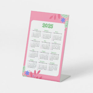 2025 Floral Desk Calendar Pedestal Sign