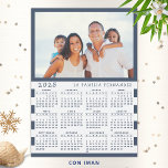 2025 Fridge Magnet Calendar in Spanish with Photo<br><div class="desc">This personalized 2025 family photo calendar magnet in Spanish for USA with a blue and white background is easy to customize with your personal photo and Family name using the template. It's a lovely idea for beach house or a yacht. Make your own calendar as a practical gift for family,...</div>