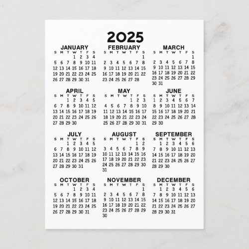 2025 Full Year View Calendar _ Basic Minimal Postcard