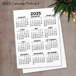 2025 Full Year View Calendar - Basic Minimal Postcard<br><div class="desc">A basic 2025 calendar in black and white. A standard look for your home office or school locker. A simple full year at a glance calendar to use all year long.</div>