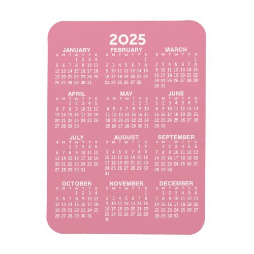 2025 Full Year View Calendar _ Basic Pink Minimal Magnet