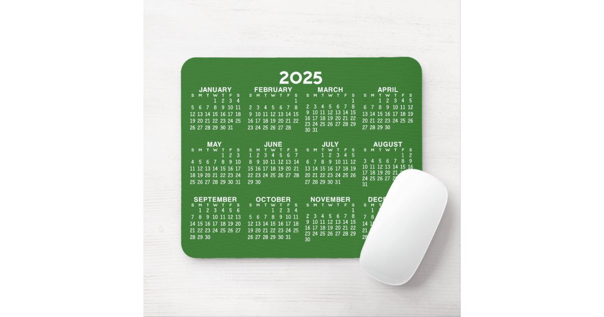 2025 Full Year View Calendar horizontal Green Mouse Pad Zazzle