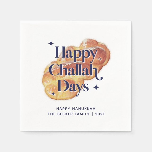 2025 Fun Happy Challah Days Hanukkah Watercolor Napkins (Front)