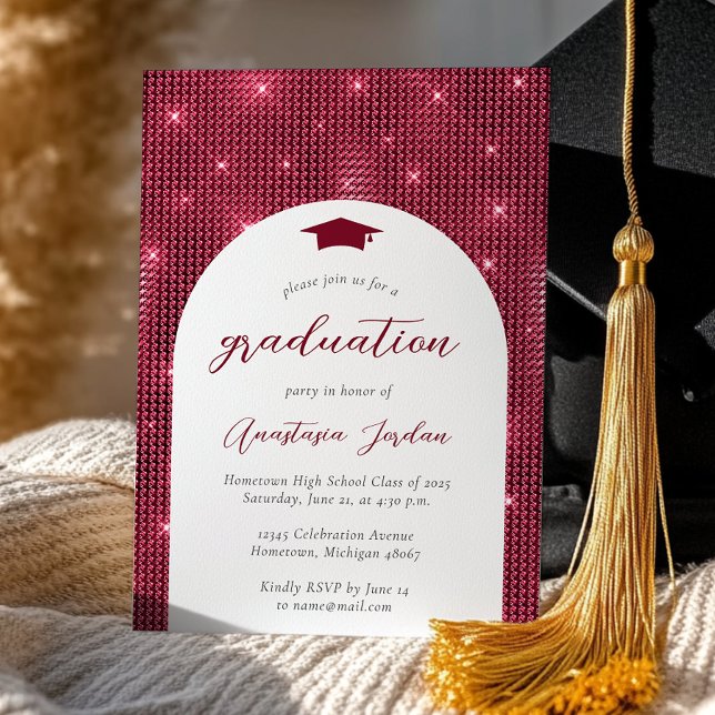 2025 Glam Twinkling Burgundy Arch Graduation Invitation (Creator Uploaded)