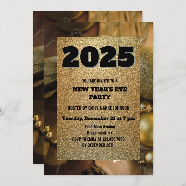 2025 Gold Glitter New Year's Eve custom year  Invitation (Front/Back)