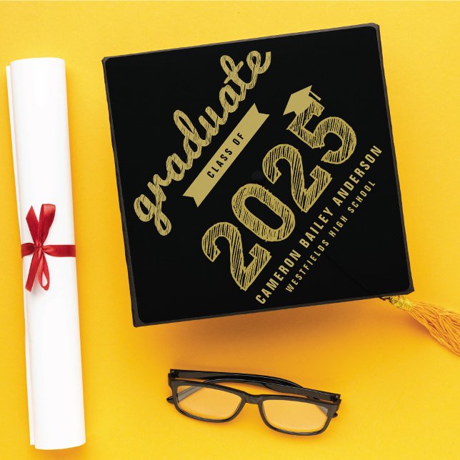 2025 Gold Graduate Bold Sketched Typography Modern Graduation Cap Topper (2025 Gold Graduate Bold Sketched Typography Modern Graduation Cap Topper @ fatfatin)