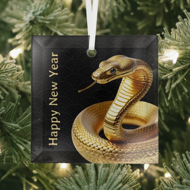 2025 Gold Snake Happy Chinese New Year Glass Ornament (Insitu)