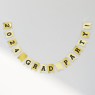 2025 Grad Party Modern Gold Graduation Bunting Flags