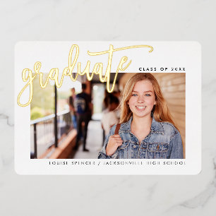 2025 GRAD photo modern calligraphy overlay gold Foil Invitation
