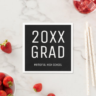 2025 Grad & School Black White Modern Graduation Napkins