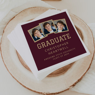 2025 Graduate 3-Photo Burgundy Gold Napkins