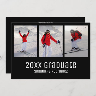 2025 Graduate Black 3 Photo Graduation Party Invitation