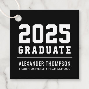 2025 Graduate Black Modern Graduation Party Favor Tags
