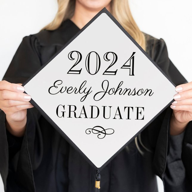 2025 Graduate Elegant Black and White Custom Graduation Cap Topper (Creator Uploaded)