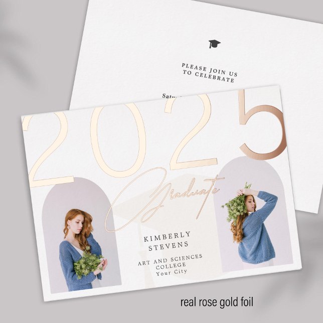 2025 Graduate elegant girly custom 2 photos party Foil Invitation (Creator Uploaded)