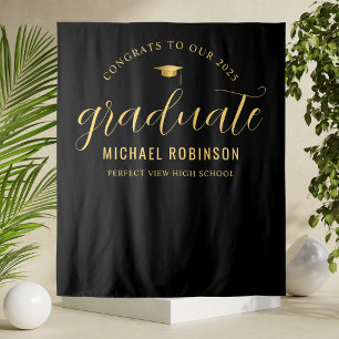 2025 Graduate Gold Black Graduation Party  Tapestry
