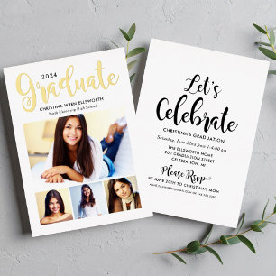 2025 Graduate Gold Script Photo Collage Party Foil Invitation