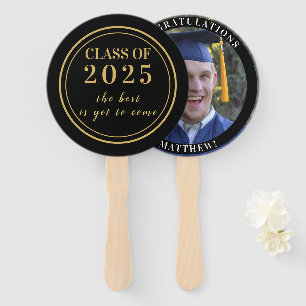 2025 Graduate Inspirational Photo Gold Black Hand Fan