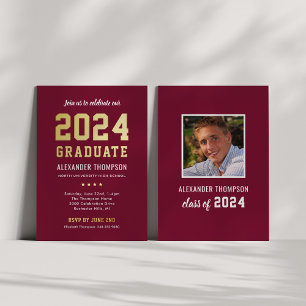 2025 Graduate Modern Red Gold Graduation Party Foil Invitation