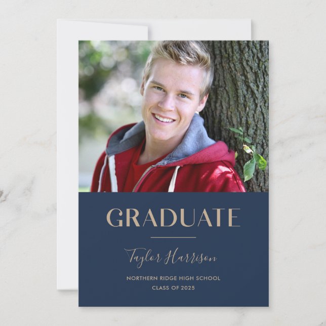 2025 Graduate Navy Blue & Gold Graduation Party Invitation (Front)