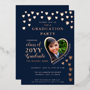 2025 Graduate Navy Blue & Rose Gold Graduation Foil Invitation