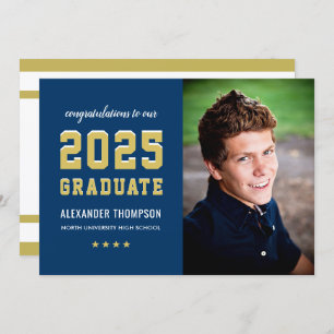 2025 Graduate Navy Gold Graduation Party Photo Invitation